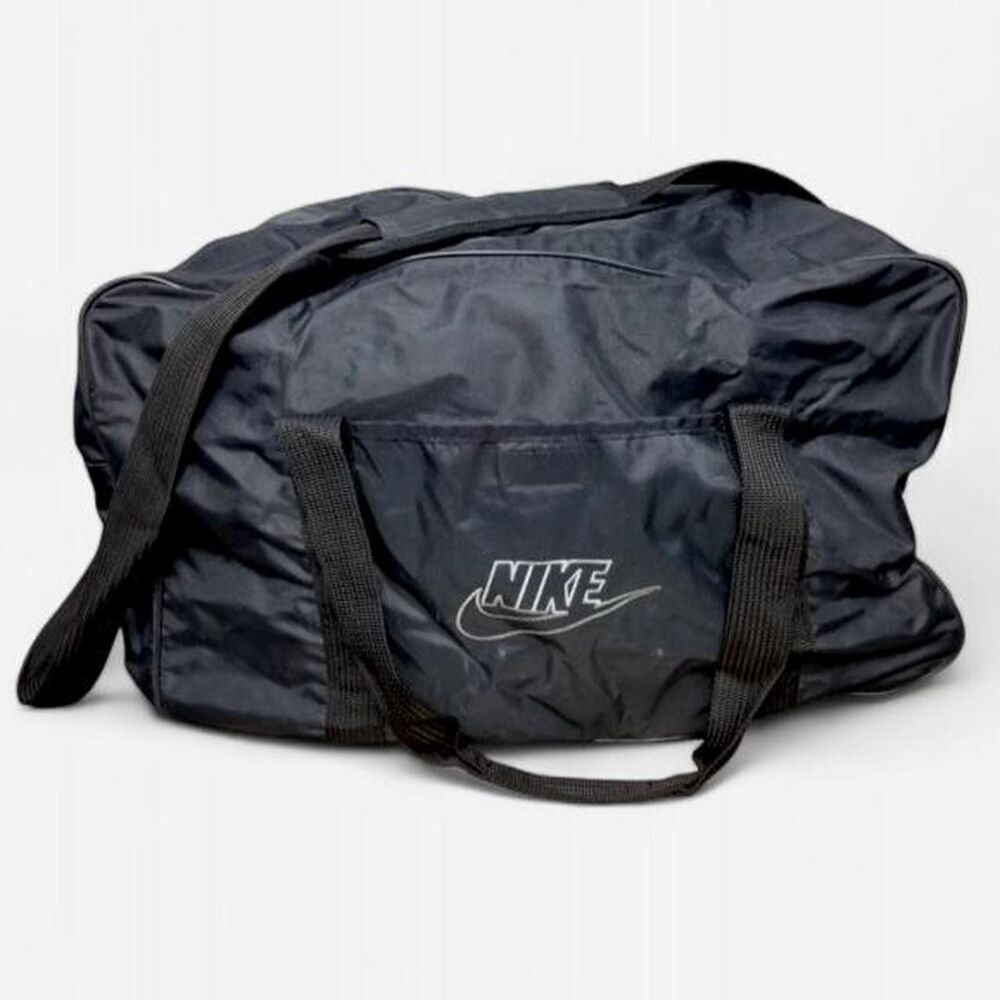 VINTAGE - 90's NIKE Duffle Gym Sports Bag SWOOSH Embroidered BLACK / Gray Logo